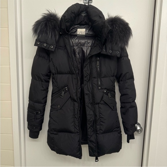 SAM. Fur Cruiser Parka Coat Puffer XS Black - Picture 5 of 7